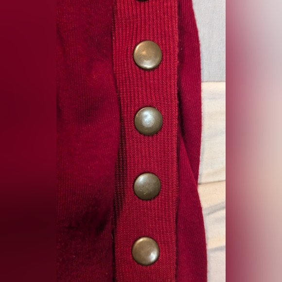 Risesun women's cardigan large crimson red antique brass snaps vintage style EUC - Picture 5 of 5